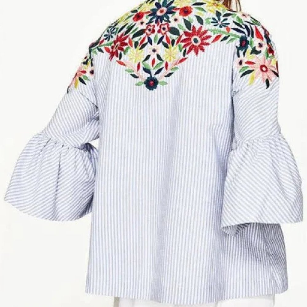 Zara Embroidered Floral Pin Stripe Blazer